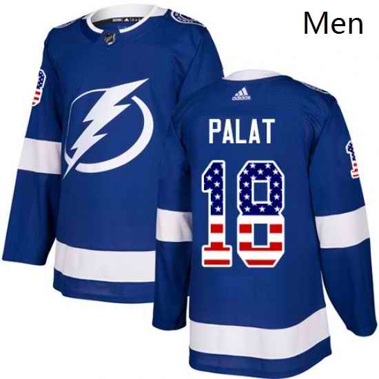 Mens Adidas Tampa Bay Lightning 18 Ondrej Palat Authentic Blue USA Flag Fashion NHL Jersey